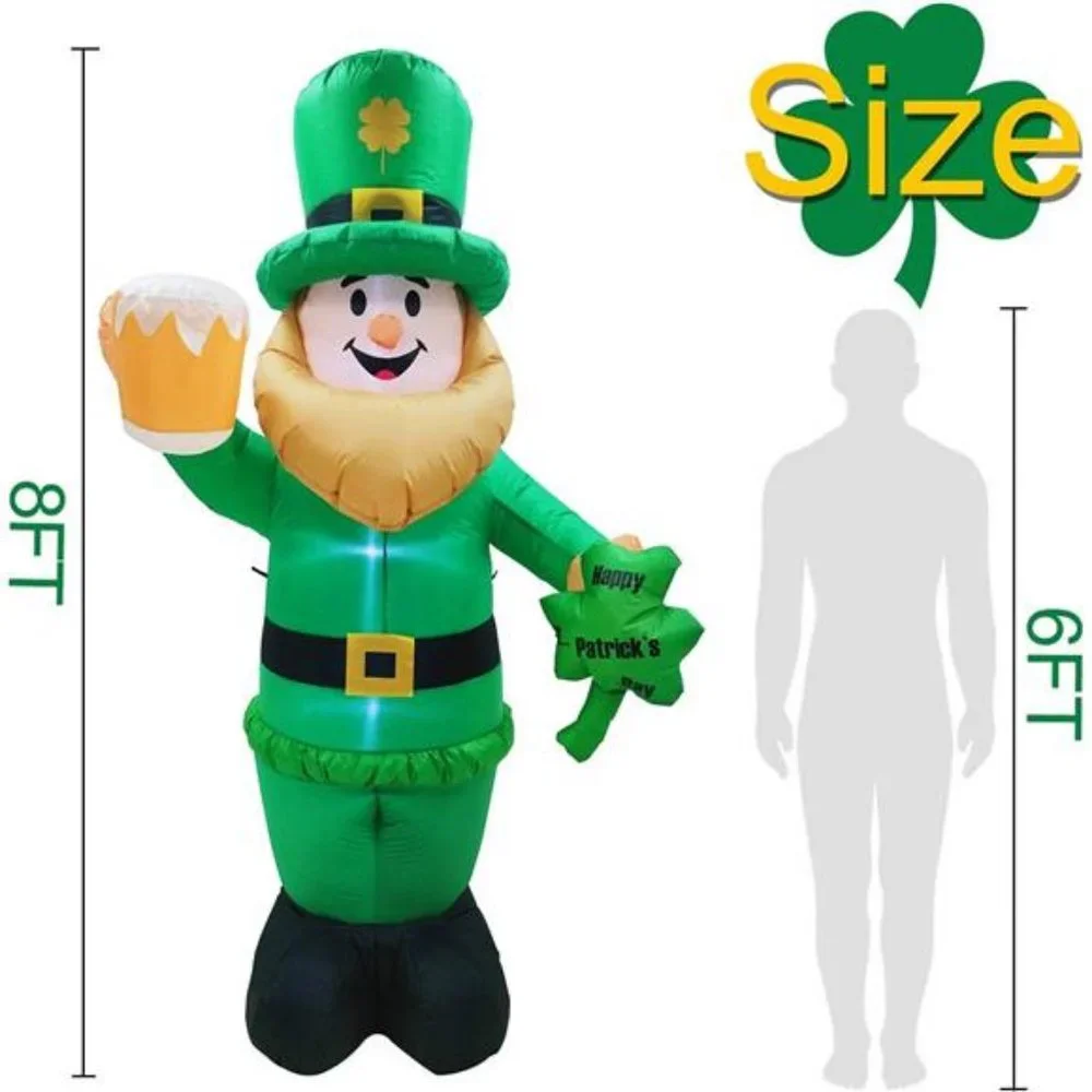8 Foot St Patricks Day Inflatable Leprechaun Decorations Outdoor with‎ LED Light